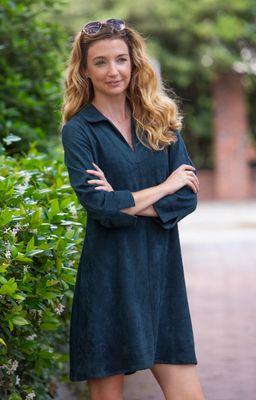 Duffield Lane Victoria Dress in Navy Suede