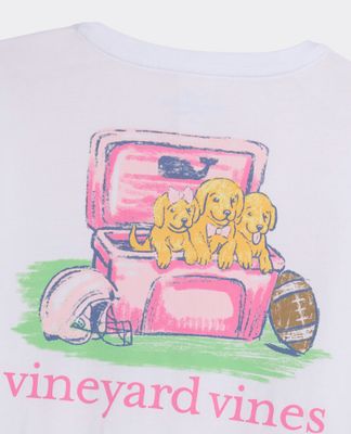 Vineyard Vines Women's Football Field Pups Long-Sleeve Pocket Tee in White Cap