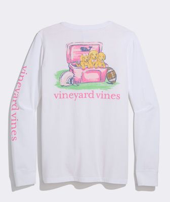 Vineyard Vines Women's Football Field Pups Long-Sleeve Pocket Tee in White Cap