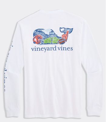 Vineyard Vines Football Field Whale Long-Sleeve Pocket Tee in White Cap