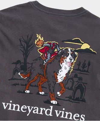 Vineyard Vines Headless Horseman Dog Long-Sleeve Pocket Tee in Evening Sky