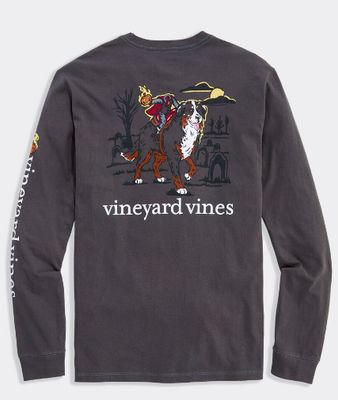 Vineyard Vines Headless Horseman Dog Long-Sleeve Pocket Tee in Evening Sky