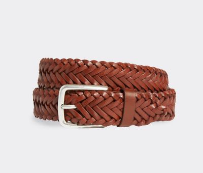 Vineyard Vines Men's Flat Braided Leather Belt in Moose