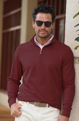Collars &amp; Co. Heather Cloud Cotton Quarter Zip in Merlot