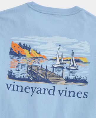 Vineyard Vines Autumn Sailing Scene Short-Sleeve Pocket Tee in Jake Blue