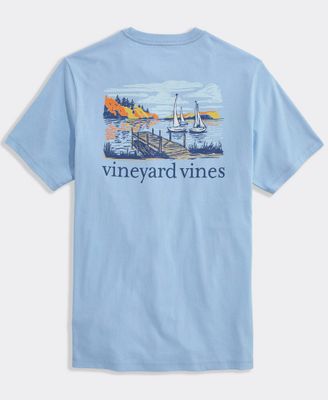 Vineyard Vines Autumn Sailing Scene Short-Sleeve Pocket Tee in Jake Blue