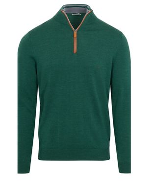 Collars &amp; Co. Cashmere Touch Australian Merino Quarter Zip Sweater in Hunter Green with Brown Suede Trim
