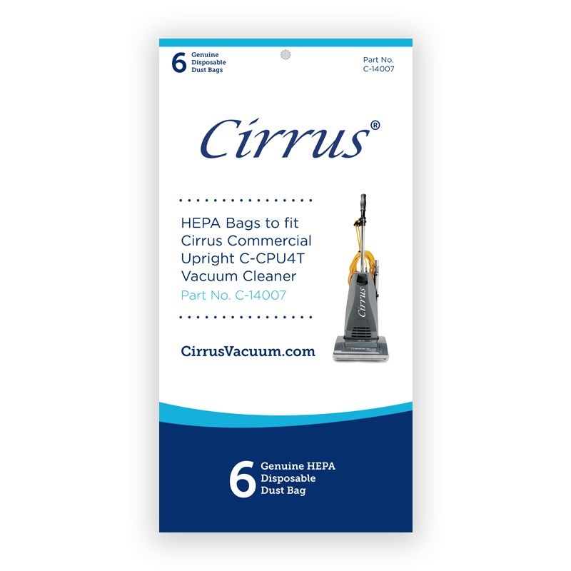 Bags, Paper, 6 Pack, For Cirrus HEPA Disposable CPU4T Upright Bags