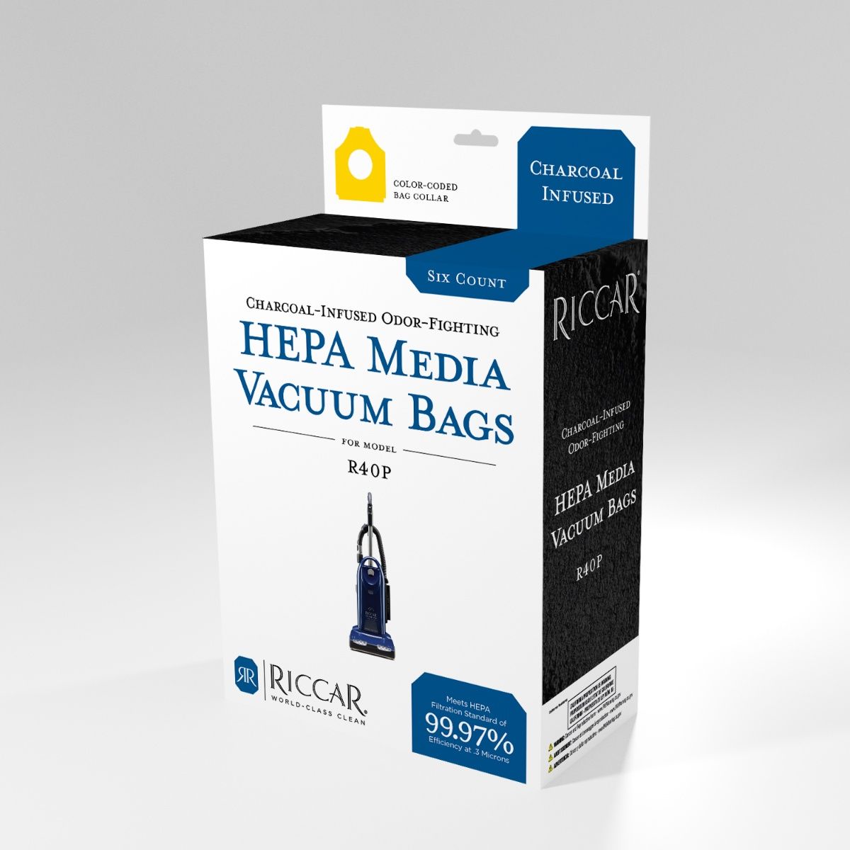Riccar Charcoal-Lined HEPA Media Bag for R40P, 6 Pk.