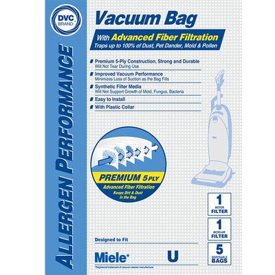 Bag, Cloth, Type U, 5 Pack With 2 Filters, For Miele