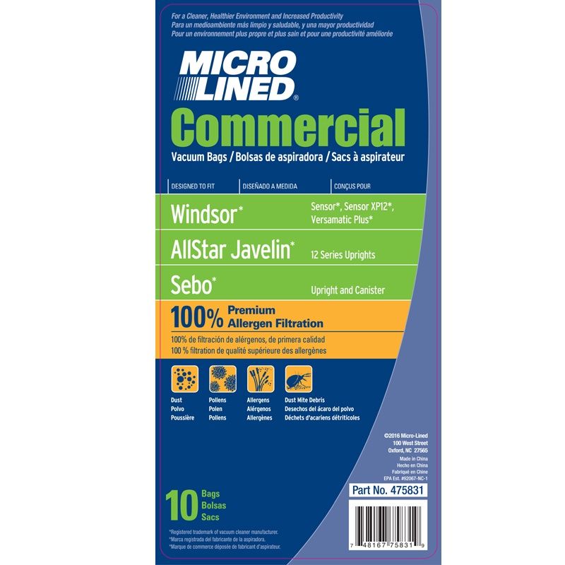Bags, Paper, 10 Pack, For Windsor Sensor, Sebo Mechanical 300 &amp; 350, Automatic X Models, Airbelt C