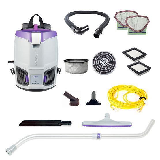 ProTeam GoFit 3, 3 Qt. Corded Gray Commercial Backpack Vacuum Cleaner with Floor Tool, Telescoping Wand, 6 Replaceable Filters 107713