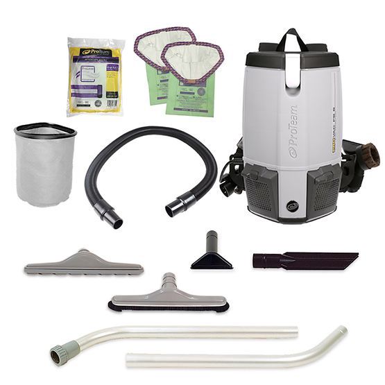 ProTeam ProVac FS 6 6 Quart Commercial Backpack Vacuum Cleaner with ProLevel Filtration &amp; Restaurant Tool Kit 107363