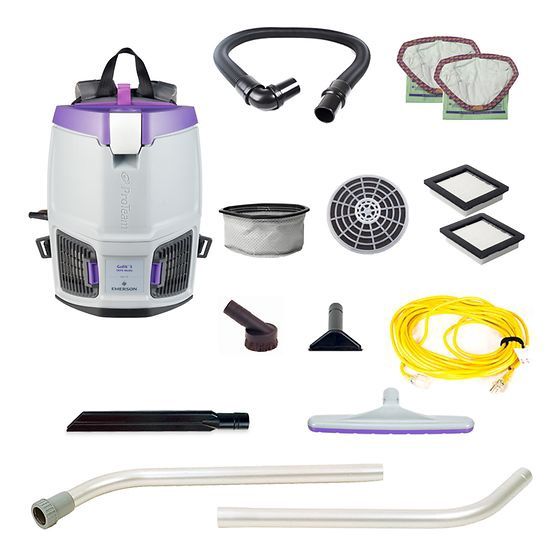 ProTeam GoFit 3, 3 Qt. Corded Gray Commercial Backpack Vacuum Cleaner with Xover Floor Tool, 2pc. Wand, 6 Replaceable Filters 107714