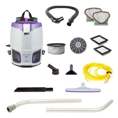 ProTeam GoFit 3, 3 Qt. Corded Gray Commercial Backpack Vacuum Cleaner with Xover Floor Tool, 2pc. Wand, 6 Replaceable Filters 107714