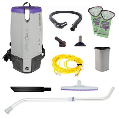 ProTeam Super Coach Pro 10, 10 Qt. Commercial Backpack Vacuum Cleaner with Xover Multi-Surface &amp; Telescoping Wand Tool Kit107303
