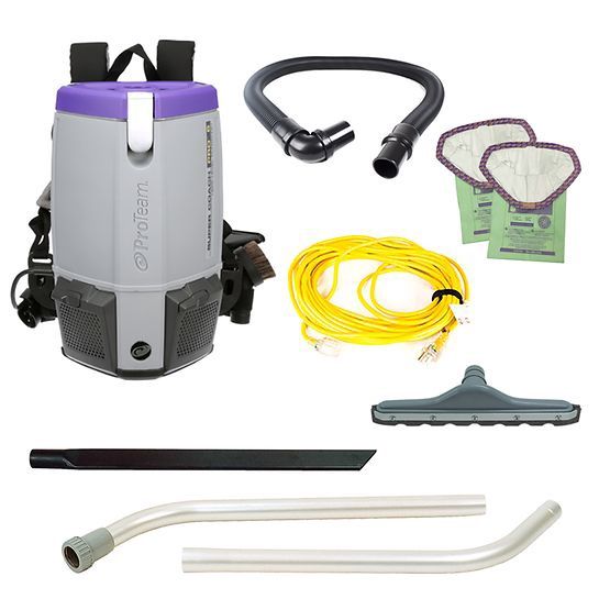 ProTeam Super Coach Pro 6, 6 qt. Backpack Vacuum w/ Hard Surface Tool w/ Scalloped &amp; Flat Felt Brush Tool Kit 107309