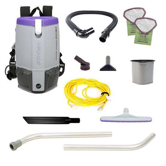 ProTeam Super Coach Pro 6, 6 Qt. Corded Backpack Vacuum Cleaner with Xover Floor Tool, 2pc. Wand, 3 Replaceable Filters 107308