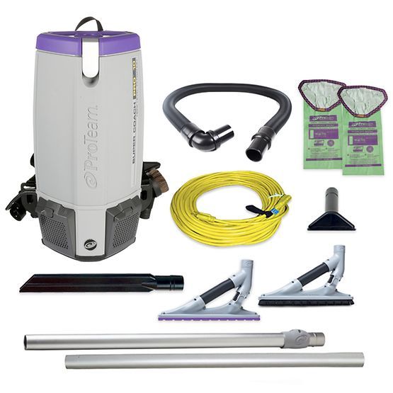 ProTeam Super Coach Pro 10, 10 Qt. Corded Gray Backpack Vacuum Cleaner With Hard Surface &amp; Carpet Kit, 3 Replaceable Filters 107538