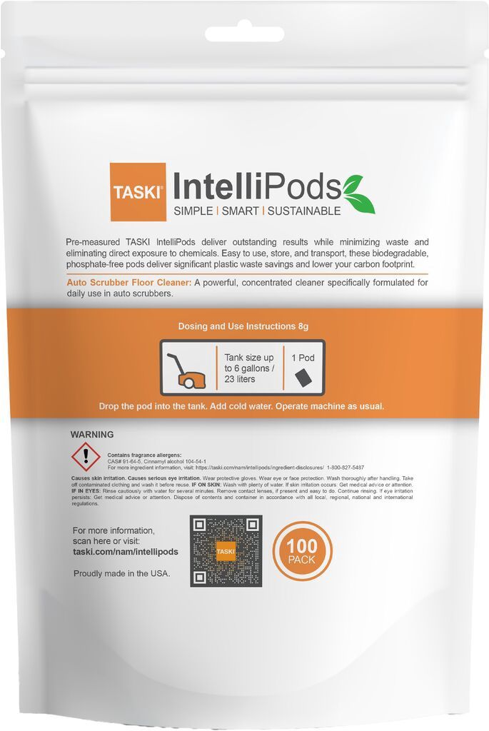 TASKI IntelliPods Auto Scrubber Floor Cleaner, 100ea, 1/CT - 100% Dissolvable Concentrated Liquid Chemical Sachets 22.5grams (6-0005) 9321837