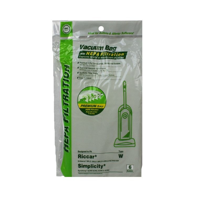 Bags, Cloth, Type W, 6 Pack, For Riccar Brilliance Generic
