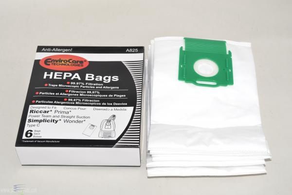 Bags, Cloth, Light Green Collar, 6 Pack, For Riccar Prima Simplicity Wonder Canister Generic