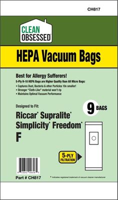 Bags, Cloth, Type F, 9 Pack, For CleanMax Zoom ZM-200, ZM-400, ZM-600 Clean Obsessed