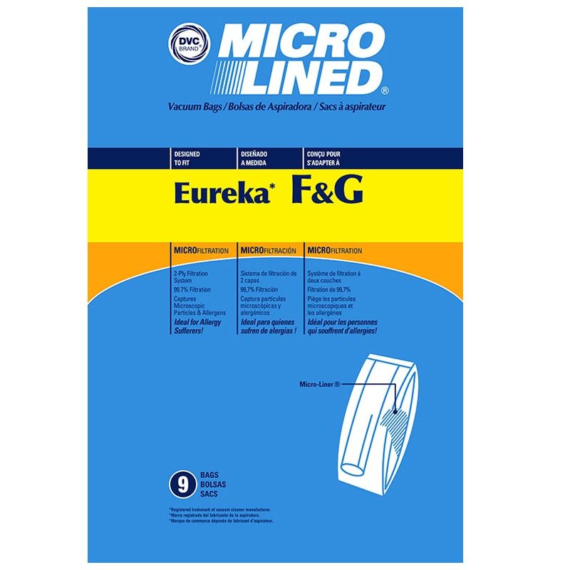 Bags, Paper, Type F&amp;G, 9 Pack, For Eureka, Sanitaire Generic