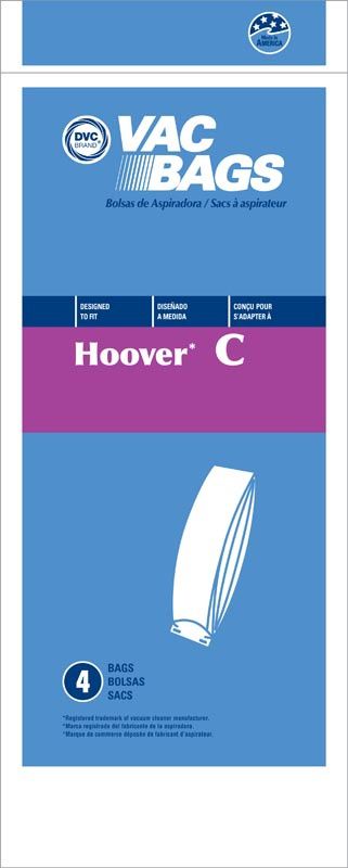 Bags, Paper, Type C, 4 Pack, For Hoover Upright Bottom Fill Convertible