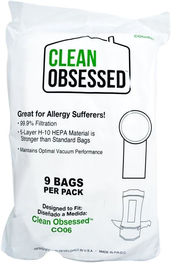 Bags, Cloth, Round Collar, 9 Pack, For Clean Obsessed CO06, Perfect PB1006, Bissell &amp; Oreck 6 Quart BackPack Vacs, CO6BG, Generic