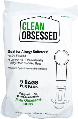 Bags, Cloth, Round Collar, 9 Pack, For Clean Obsessed CO06, Perfect PB1006, Bissell &amp; Oreck 6 Quart BackPack Vacs, CO6BG, Generic