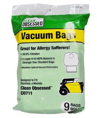Bags, Cloth, Type MM, 9 Pack, For Eureka Mighty Mite, Sanitaire 3670, 3680 Series, Clean Obsessed CO711 Canister Vacuums, CO711BG, Generic