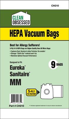 Bags, Cloth, Type MM, 9 Pack, For Eureka, Sanitaire, Clean Obsessed CO711, CH210, Generic