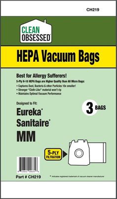 Bags, Cloth, Type MM, 3 Pack, For For Eureka Mighty Mite, Sanitaire 3670, 3680 Series, Clean Obsessed CO711 Canister Vacuums, CO711BG, Generic