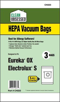 Bags, Cloth, Type OX, Type S, 3 Pack, For Eureka, Sanitaire, Electrolux, CH223, Generic