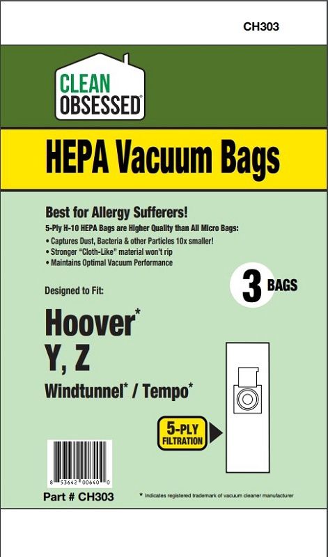 Bags, Cloth, Type Y, Type Z, 3 Pack, For Hoover, CH303, Generic