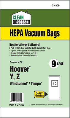 Bags, Cloth, Type Y, Type Z, 9 Pack, For Hoover, CH309, Generic