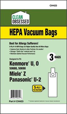 Bags, Cloth, Type U, Type O, Type Z, Type U-2, 3 Pack, For Miele Z, Panasonic U-2, CH423, Generic