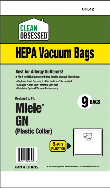 Bags, Cloth, Type G&amp;N 9 Pack With 2 Filters, For Miele, CH612, Generic