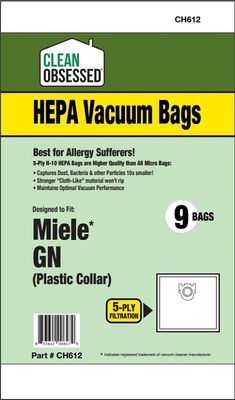 Bags, Cloth, Type G&amp;N 9 Pack With 2 Filters, For Miele, CH612, Generic