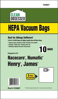 Bags, Cloth, 10 Pack, For Nacecare, Numatic, Henry, James, CH657, Generic
