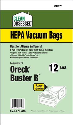 Bags, Cloth, Type BB, 12 Pack, For Oreck Buster B Housekeeper, CH678, Generic