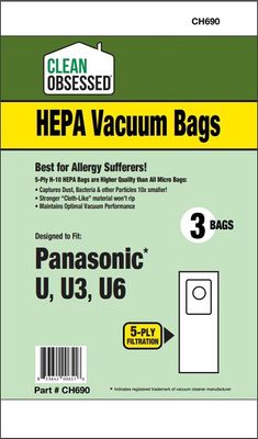 Bags, Paper, Type U, Type U3, Type U6, 3 Pack, For Panasonic, CH690, Generic