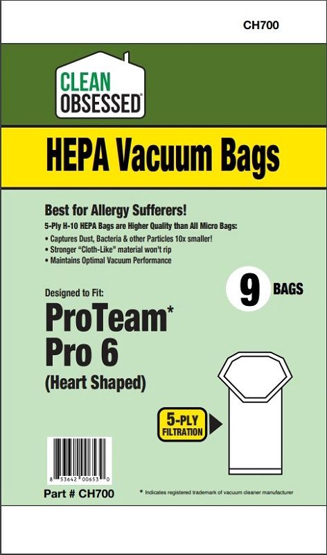 Bags, Cloth, Heart Shaped, 9 Pack, For ProTeam Super Coach 6 Backpack Pro Series, CH700, Generic