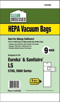 Bags, Paper, Type LS, 9 Pack, For Eureka 5700, 5800 Series, CH750, Generic