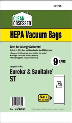 Bags, Cloth, Type ST, 9 Pack, For Eureka &amp; Sanitaire 600, 800 Series, CH755, Generic