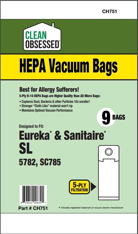 Bags, Cloth, Type SL, 9 Pack, For Sanitaire, CH751, Generic