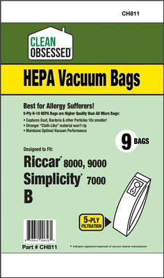 Bags, Cloth, Type B, 6 pack, For Riccar 8000, 9000, Simplicity 7000 Series, CH811, Generic