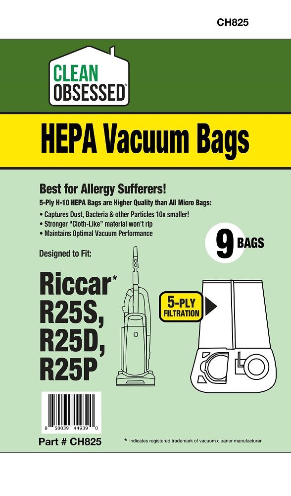 Bags, Cloth, Grey Collar, 9 Pack, For Riccar R25, R27 Series, CH825, Generic