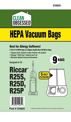 Bags, Cloth, Grey Collar, 9 Pack, For Riccar R25, R27 Series, CH825, Generic